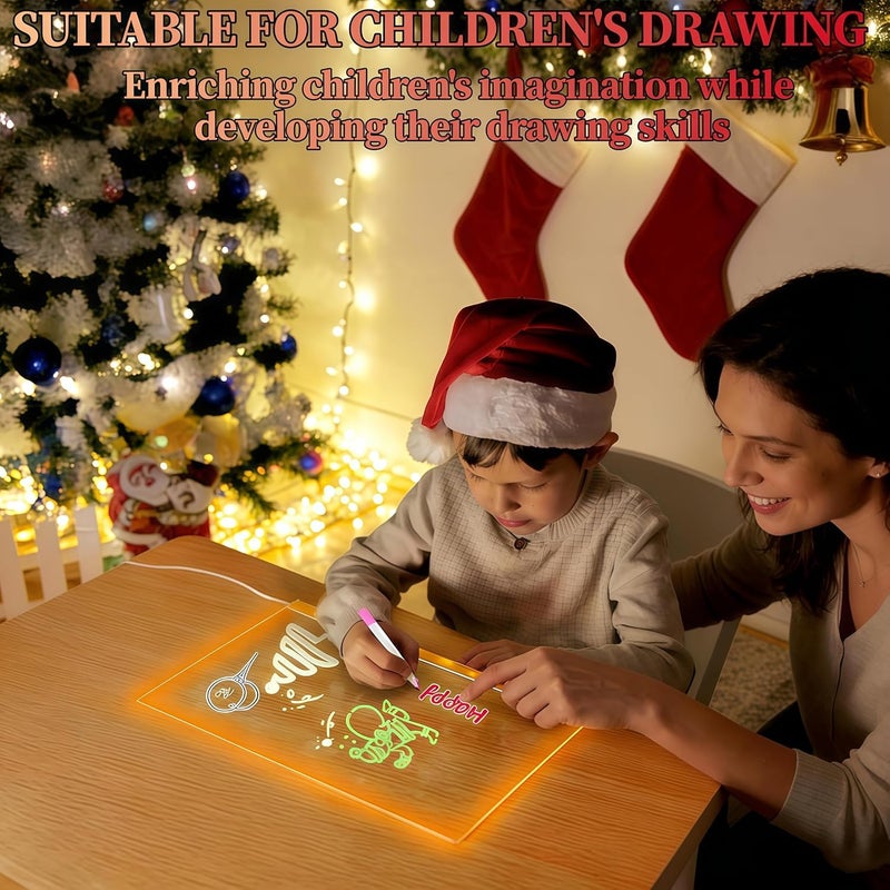 Sweetone Acrylic Dry Erase Board with Light LED Note Board with Colors 11.8 X 7.9 Light up Acrylic Message Marker Board with Adjustable Stand Glow Memo Note Rewritable LED Drawing Board with 7 Pens - Image 3